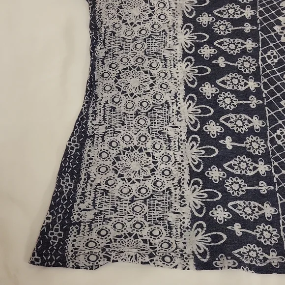 Curious Gypsy Short Sleeve T-Shirt Sheer Boho Hippie Grey White Women'sM - Picture 7 of 13